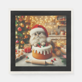 Fluffige Katze backt den Weihnachtskuchen Serviette