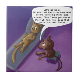 Fluffige Katze in Therapie Lustiger Katzen-Cartoon Fliese