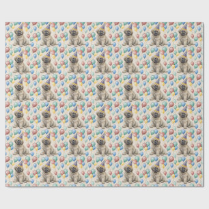 Fluffige Mastiff-Welpen-Geburtstagsfeier-Ballons Geschenkpapier