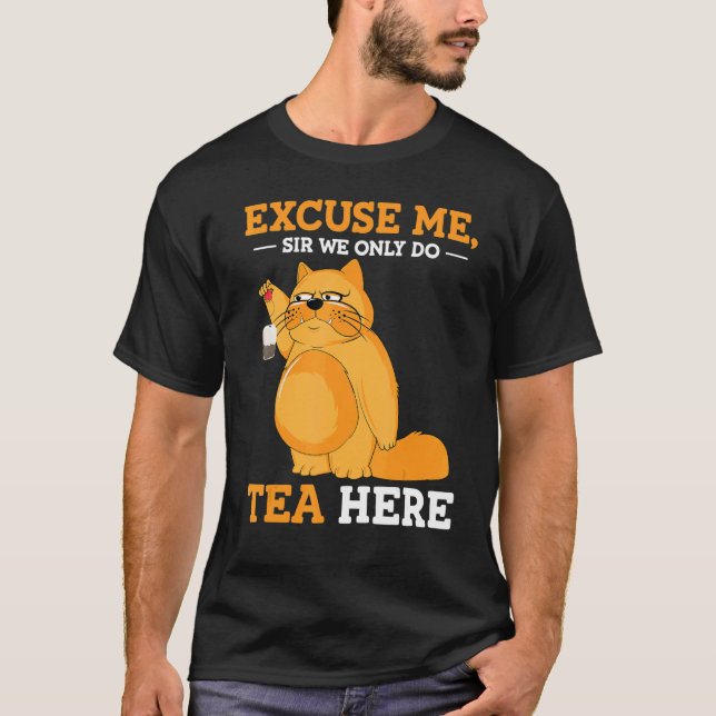 Fluffige mürrische Katze zum Tee (Vorderseite)