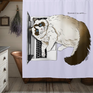 Fluffige Ragdoll-Katze Lavendel Laptop Lustig Duschvorhang