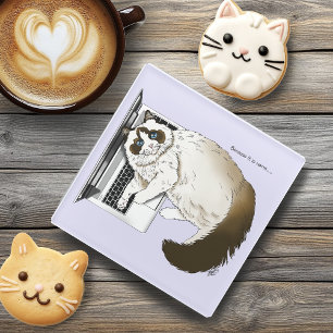 Fluffige Ragdoll-Katze Lavendel Laptop Lustig Glasuntersetzer