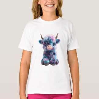 Fluffige Regenbogen Highland Kuh Kinder T-Shirt