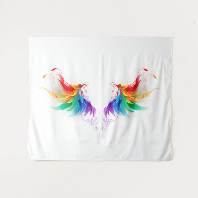 Fluffige Regenbogenflügel Wandteppich (Vorderseite (Horizontal))