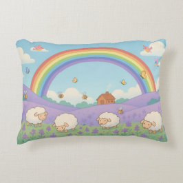 Fluffige Schafe Lavendel Feld Regenbogen Kunst Dekokissen