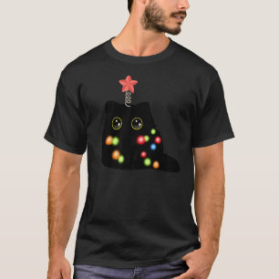 Fluffige Weihnachts-Schwarze-Katze-Santa-Hut-Weihn T-Shirt