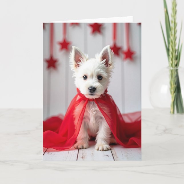 Fluffige Weihnachtskarte mit weißem Hund Karte (Vorderseite)