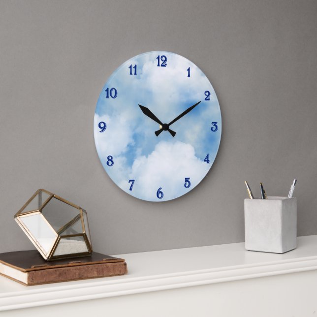 Fluffige Weiße Wolken Große Wanduhr (Büro)