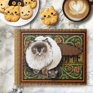 Fluffige Willkommen Siamkatze Maus Vintage Puzzle
