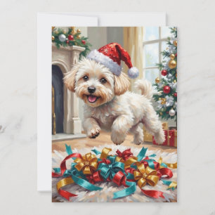 Fluffiger Bichon Frise Hund Fröhliche Weihnachten
