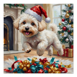 Fluffiger Bichon Frise Hund fröhliche Weihnachten Poster