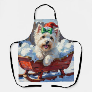 Fluffiger Coton de Tulear-Hund im vintage Weihnach Schürze