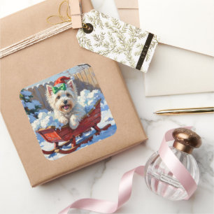 Fluffiger Coton de Tulear Hund Vintage Weihnachtss Quadratischer Aufkleber