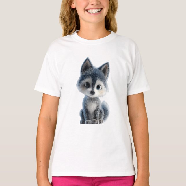 Fluffiger Kleiner Wolf Kinder T-Shirt (Vorderseite)
