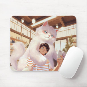 Fluffiger Riese: Selfie einer weißen Katze im Retr Mousepad