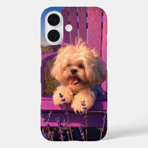 Fluffiger verspielt Shih Tzu Welpe, Hund in violet iPhone 16 Hülle