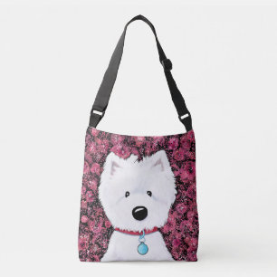 Fluffiger Westie Floraleindrücke Tragetaschen Mit Langen Trägern