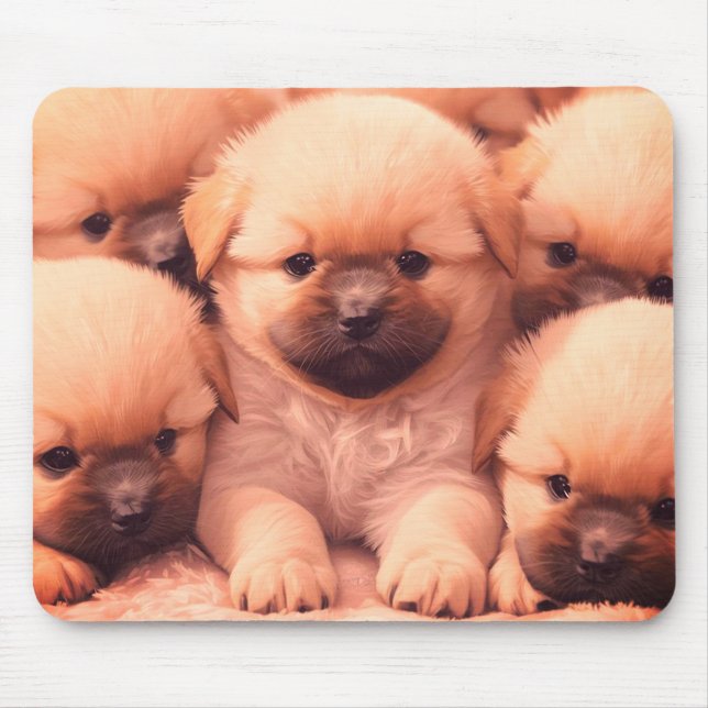 Fluffiger Wurf von Welpen auf Laptop-Desktop-Table Mousepad (Vorne)