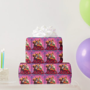 Fluffiges Eichhörnchen “Verrückt nach Erdbeeren”, Geschenkpapier