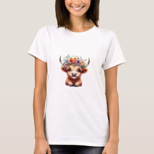 Fluffiges Highland-Baby mit Blumenkrone – süß T-Shirt