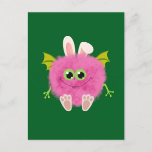 Fluffiges kleines rosa Kaninchenmonster Feiertagspostkarte