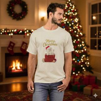 Fluffiges Weihnachts-Kätzchen-Santa-Hut-T-Shirt T-Shirt