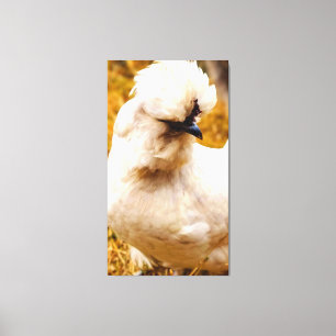 Fluffiges weißes Huhn auf dem Feld Leinwanddruck