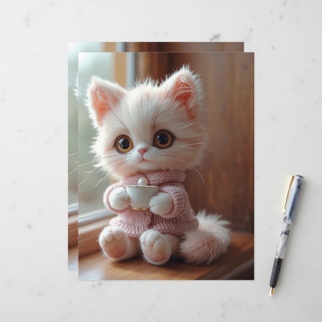 Fluffiges weißes und hellrosa Katzen Scrapbook Pap (Vorderseite/Rückseite Beispiel)