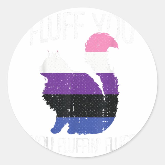 Fluffin Fluff Gender Fluid Pride Katze Runder Aufkleber (Vorderseite)