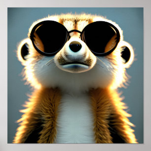 Fluffy 3D meerkat mit Sonnenbrille Poster