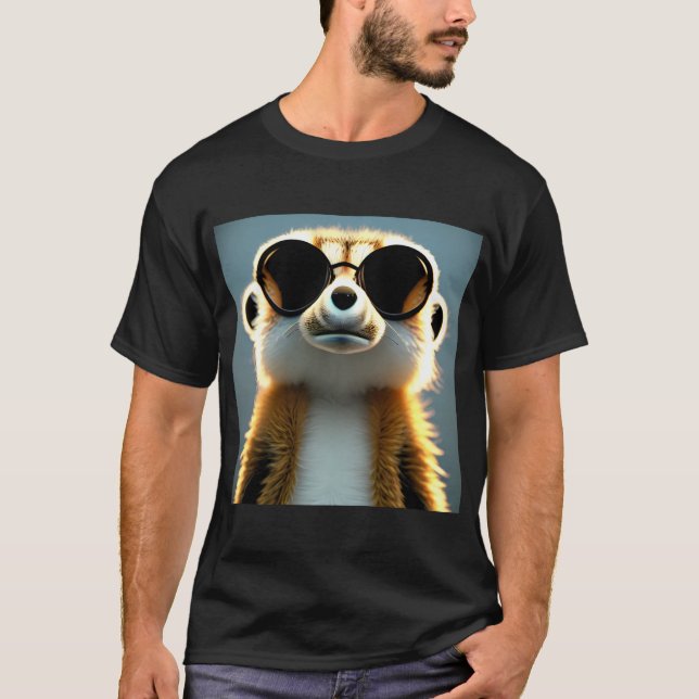 Fluffy 3d meerkat wearing sunglasses T-Shirt (Vorderseite)