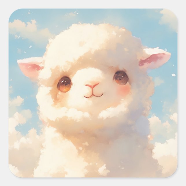 Fluffy Alpaca Dreams Quadratischer Aufkleber (Vorderseite)