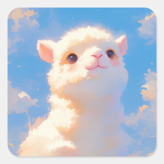 Fluffy Alpaca Wonder Quadratischer Aufkleber (Vorderseite)