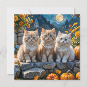 Fluffy Autumn Kittens Pumpkins und Blume Karte