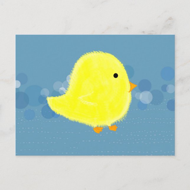 Fluffy Baby Chick mit Blue Bubbles Postkarte (Vorderseite)