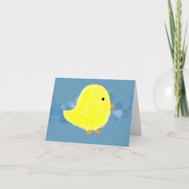 Fluffy Baby Chick mit Blue Note Card Dankeskarte (Vorderseite)