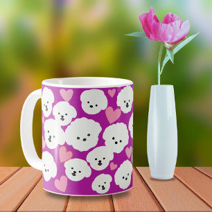Fluffy Bichon and Hearts Tasse