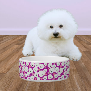 Fluffy Bichon Faces and Hearts Pet Bowl Napf