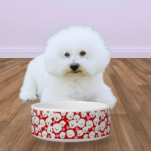 Fluffy Bichon Faces and Hearts Pet Bowl Napf