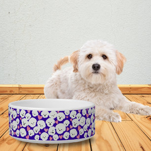 Fluffy Bichon Faces and Hearts Pet Bowl Napf
