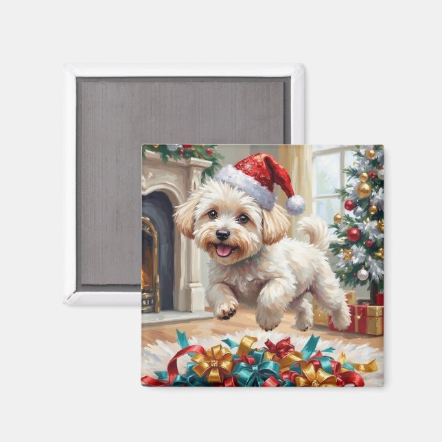 Fluffy Bichon Frise Dog Joyful Christmas Magnet (Vorderseite/Rückseite)
