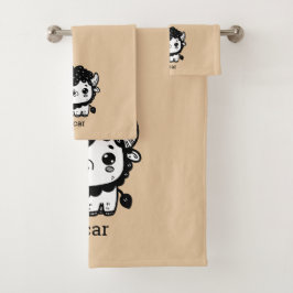 Fluffy Bison Baby - Kawaii Farm Animal Art Badhandtuch Set