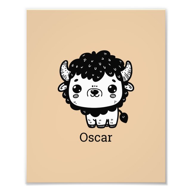 Fluffy Bison Baby - Kawaii Farm Animal Art Fotodruck (Vorne)