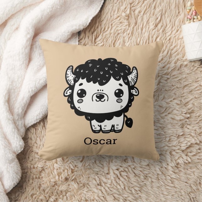 Fluffy Bison Baby - Kawaii Farm Animal Art Kissen (Decke)
