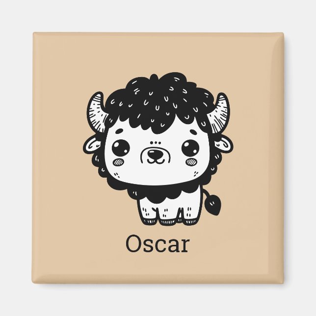 Fluffy Bison Baby - Kawaii Farm Animal Art Magnet (Vorne)