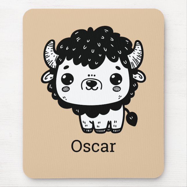 Fluffy Bison Baby - Kawaii Farm Animal Art Mousepad (Vorne)