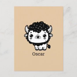 Fluffy Bison Baby - Kawaii Farm Animal Art Postkarte