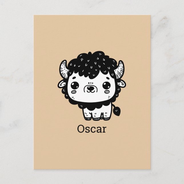 Fluffy Bison Baby - Kawaii Farm Animal Art Postkarte (Vorderseite)