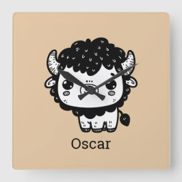 Fluffy Bison Baby - Kawaii Farm Animal Art Quadratische Wanduhr