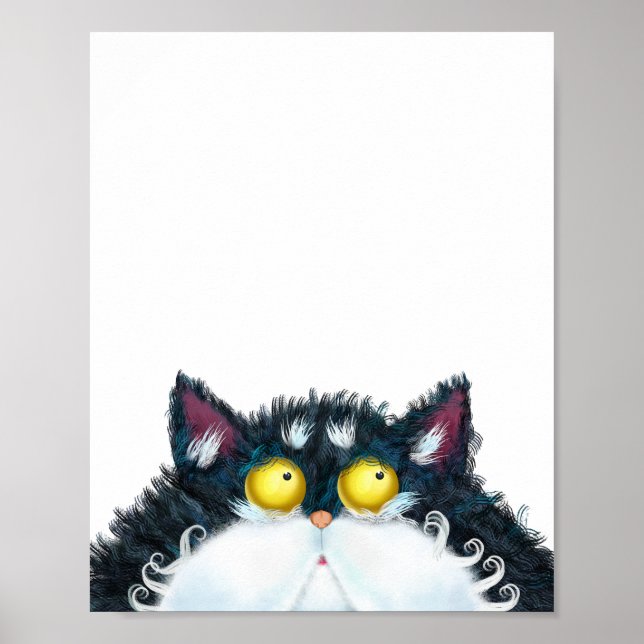 Fluffy Black Cartoon Cat Portrait Painting Poster (Vorne)